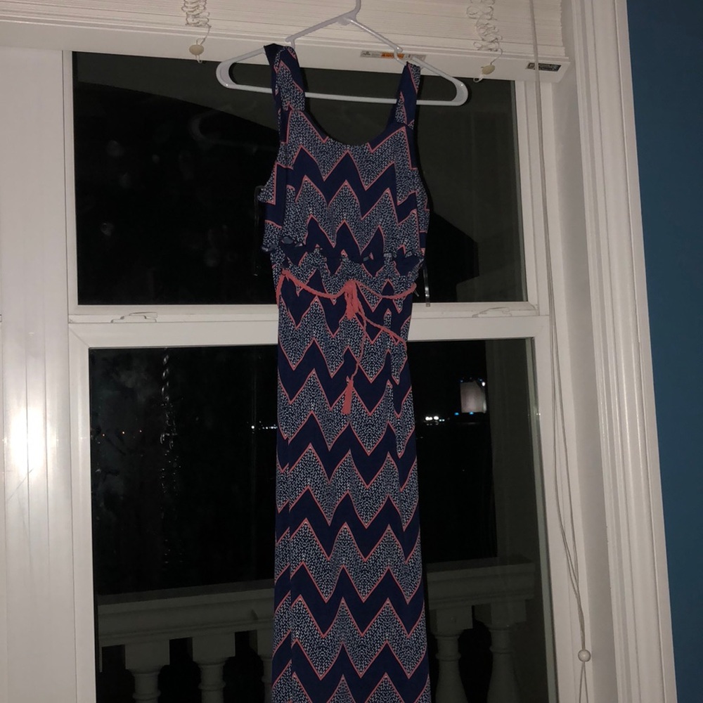 navy blue and pink maxi dress